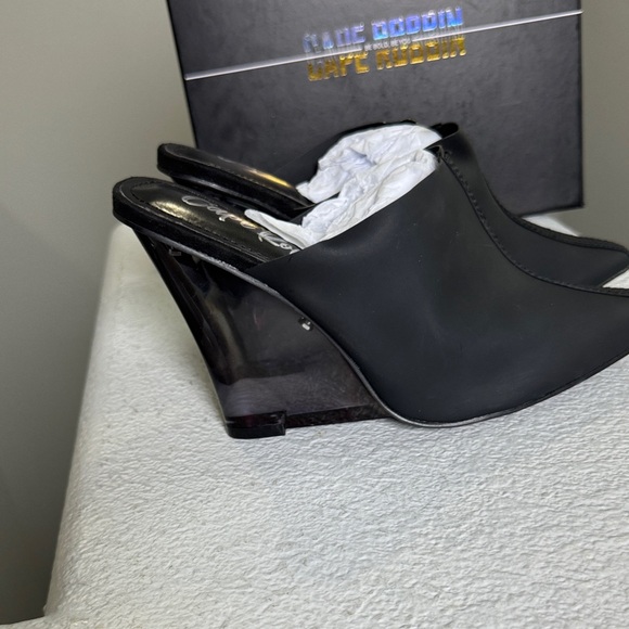 New Cape Robbin Black and Clear Wedge Mules NWT Size 9 and Size 10 - Picture 5 of 6